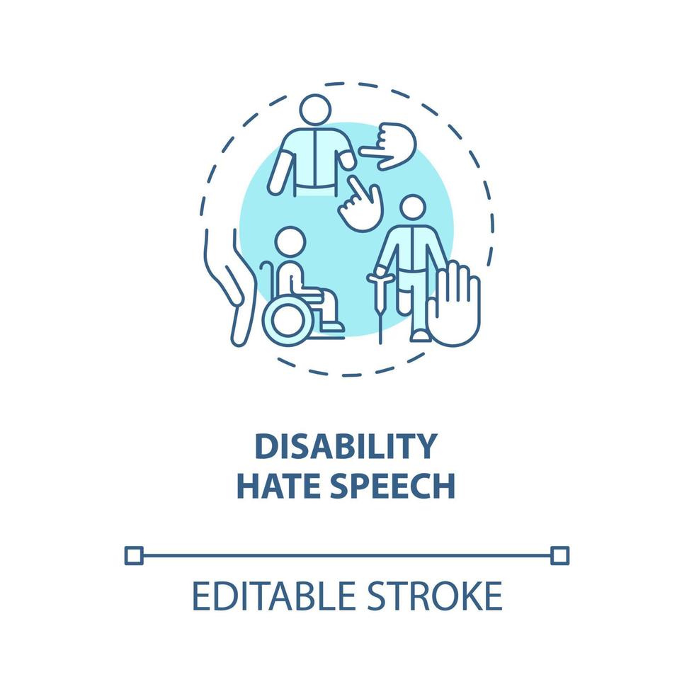 Disability hate speech blue concept icon. Human rights violation abstract idea thin line illustration. Violence against people with injuries. Vector isolated outline color drawing. Editable stroke