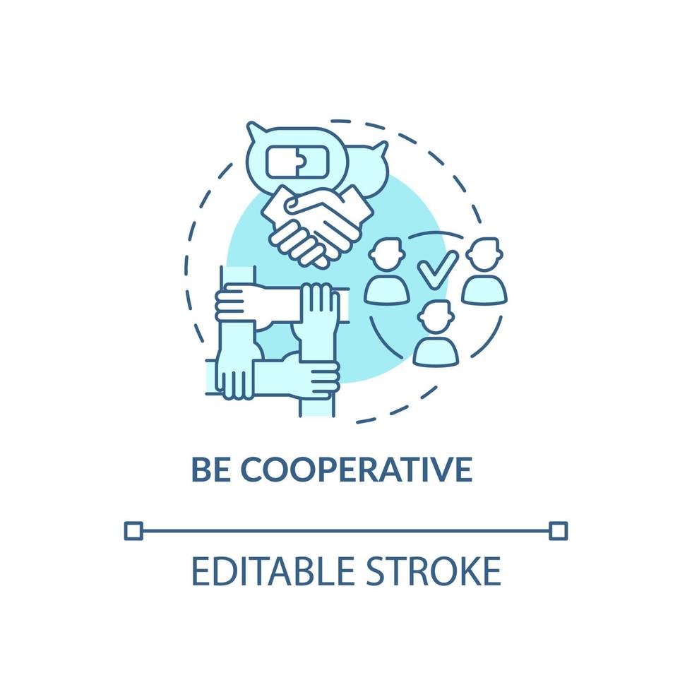 Be cooperative blue concept icon. Professional teamwork. Partnership at work. Career advancement abstract idea thin line illustration. Vector isolated outline color drawing. Editable stroke