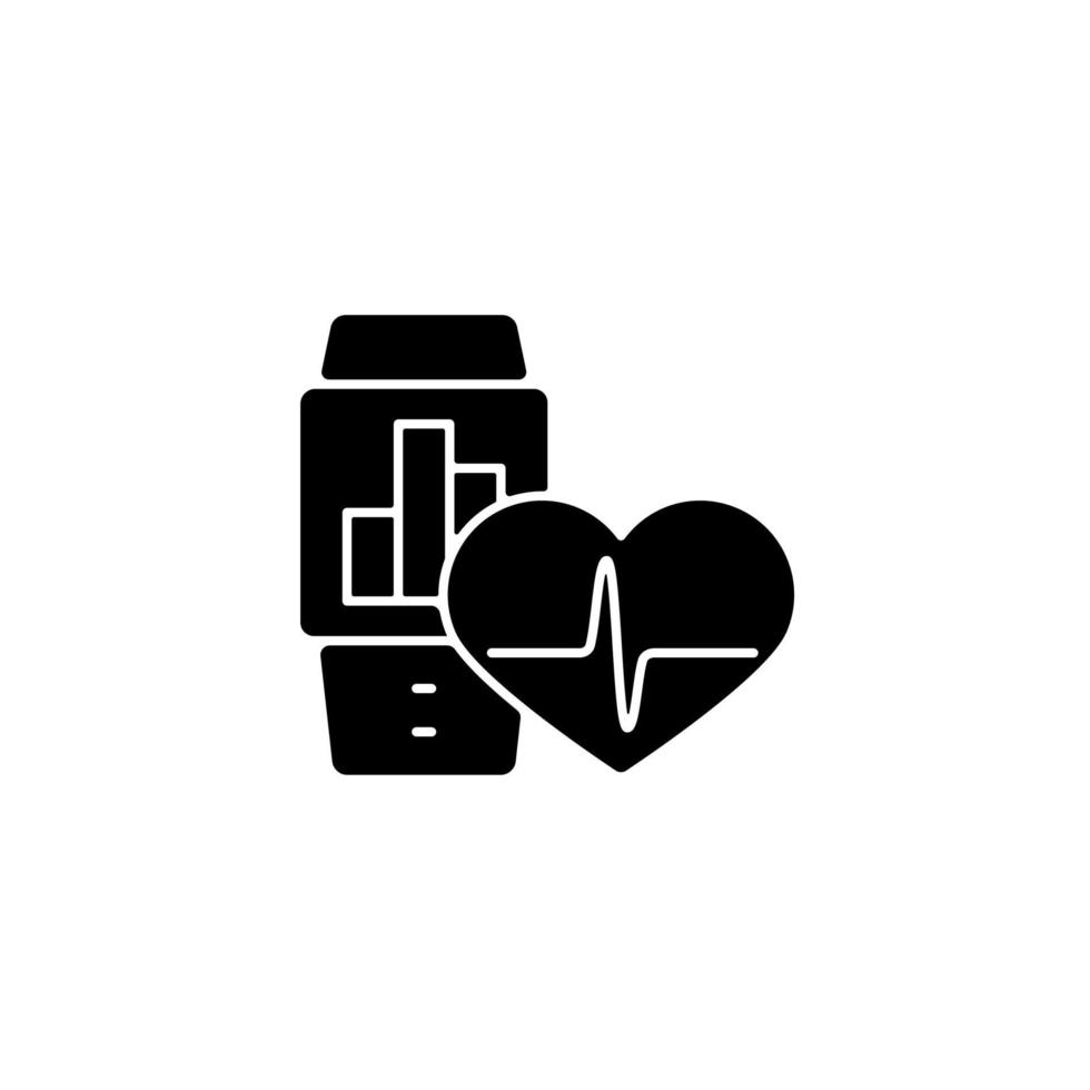 Health trackers for workers black glyph icon. Monitoring employee wellbeing. Wearing fitness tracker. Motivating for healthy habits. Silhouette symbol on white space. Vector isolated illustration