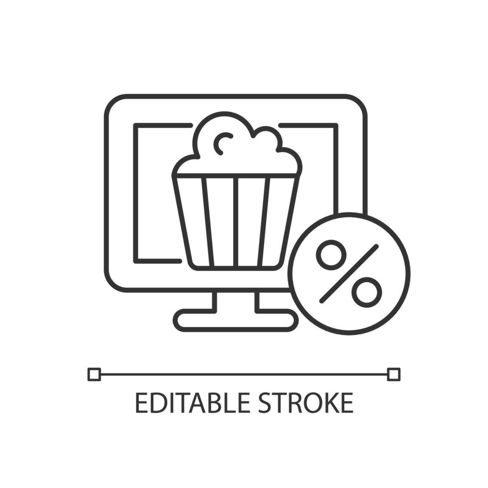 descuentos para el icono lineal de suscripción de cine en línea. mejorar la satisfacción de los empleados. ilustración personalizable de línea delgada. símbolo de contorno dibujo de contorno aislado vectorial. trazo editable vector