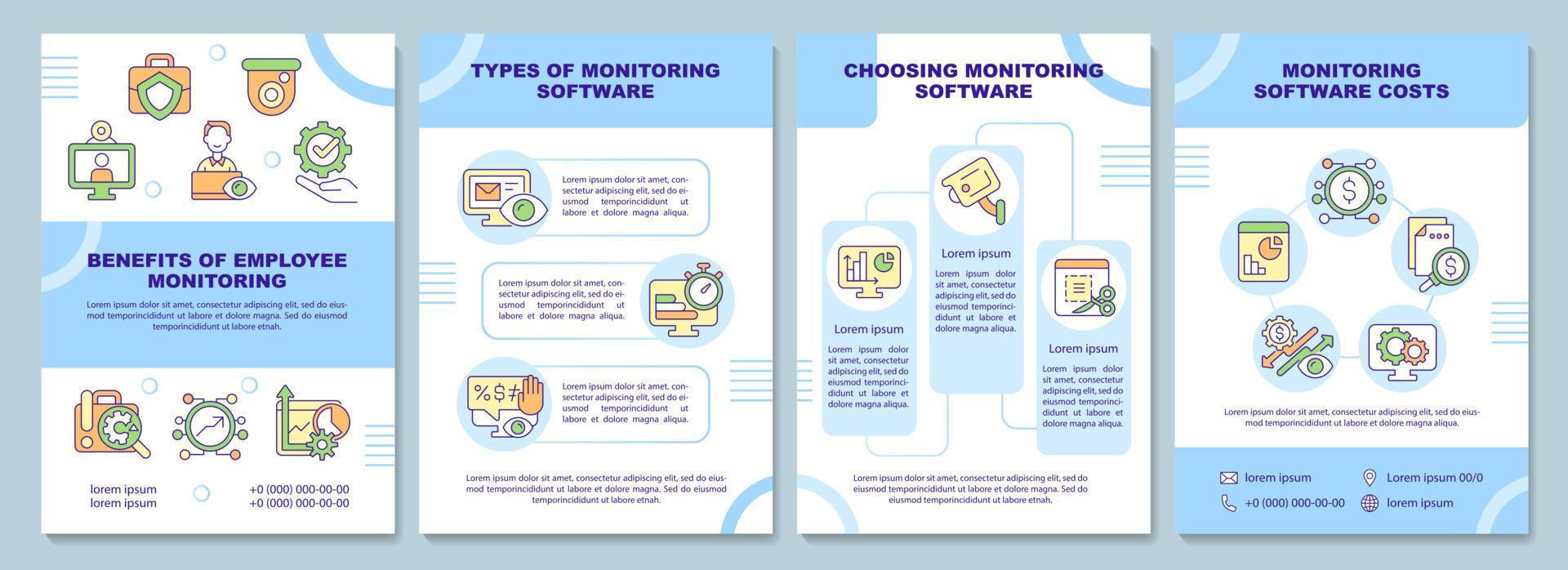 Benefits of employee monitoring brochure template. Flyer, booklet, leaflet print, cover design with linear icons. Vector layouts for presentation, annual reports, advertisement pages