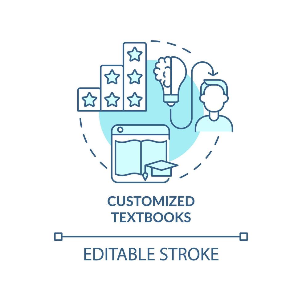 Customized textbooks blue concept icon. E learning. Automated education abstract idea thin line illustration. Isolated outline drawing. Editable stroke. Roboto-Medium, Myriad Pro-Bold fonts used vector