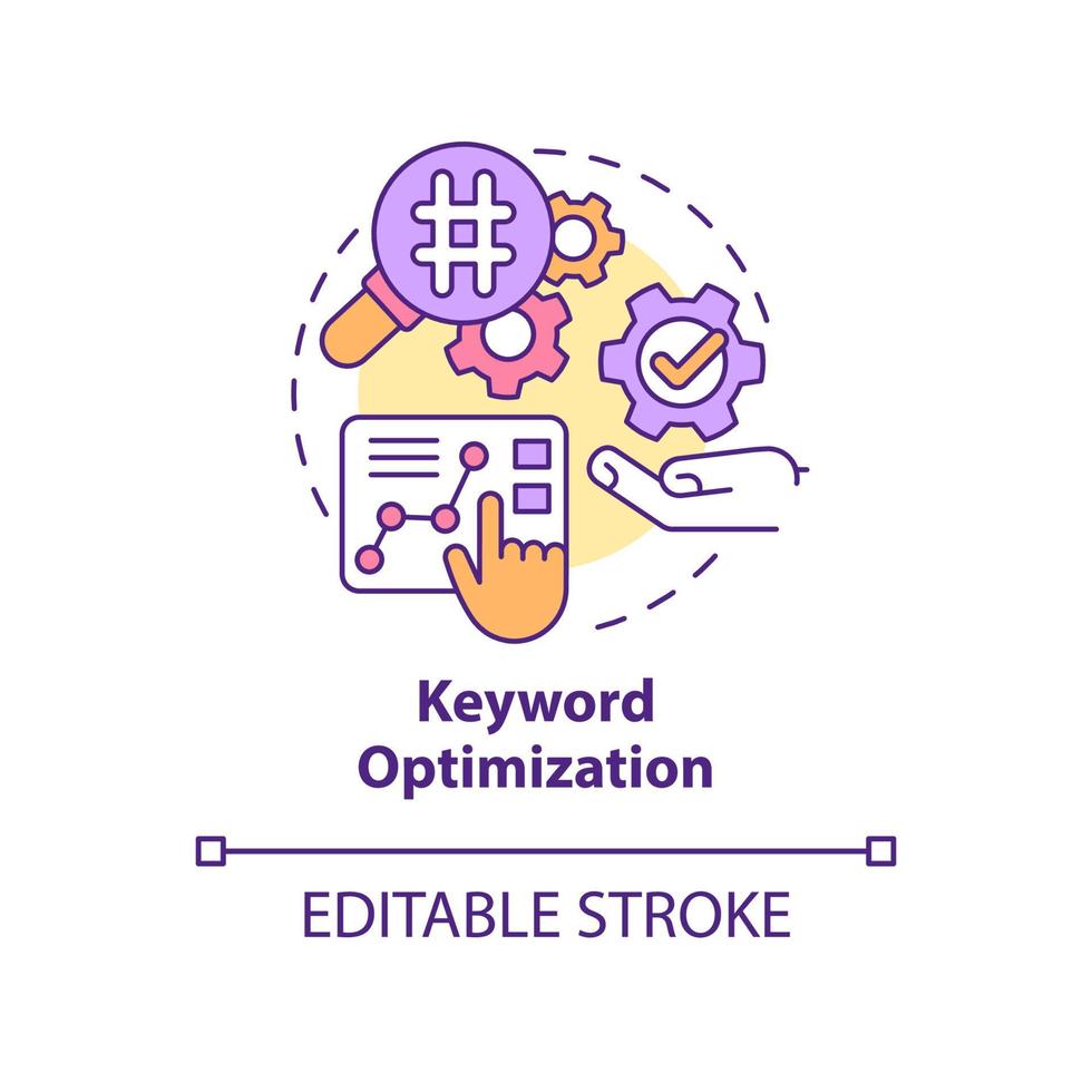 Keyword optimization concept icon. Advertising tool. SEO marketing trend abstract idea thin line illustration. Isolated outline drawing. Editable stroke. Arial, Myriad Pro-Bold fonts used vector