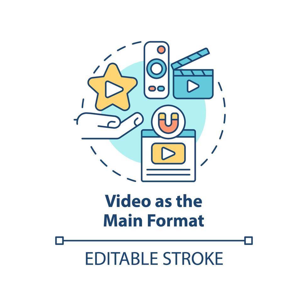 Video as main format concept icon. Ad campaign. Content marketing trend abstract idea thin line illustration. Isolated outline drawing. Editable stroke. Arial, Myriad Pro-Bold fonts used vector