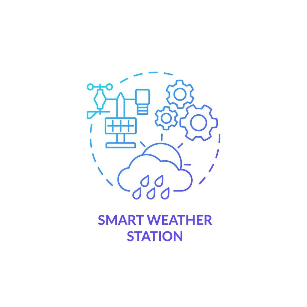 Icono de concepto de gradiente azul de estación meteorológica inteligente. gadget para agricultores idea abstracta ilustración de línea delgada. recopilar datos en tiempo real en el exterior. dibujo de contorno aislado. innumerables fuentes pro-bold utilizadas vector