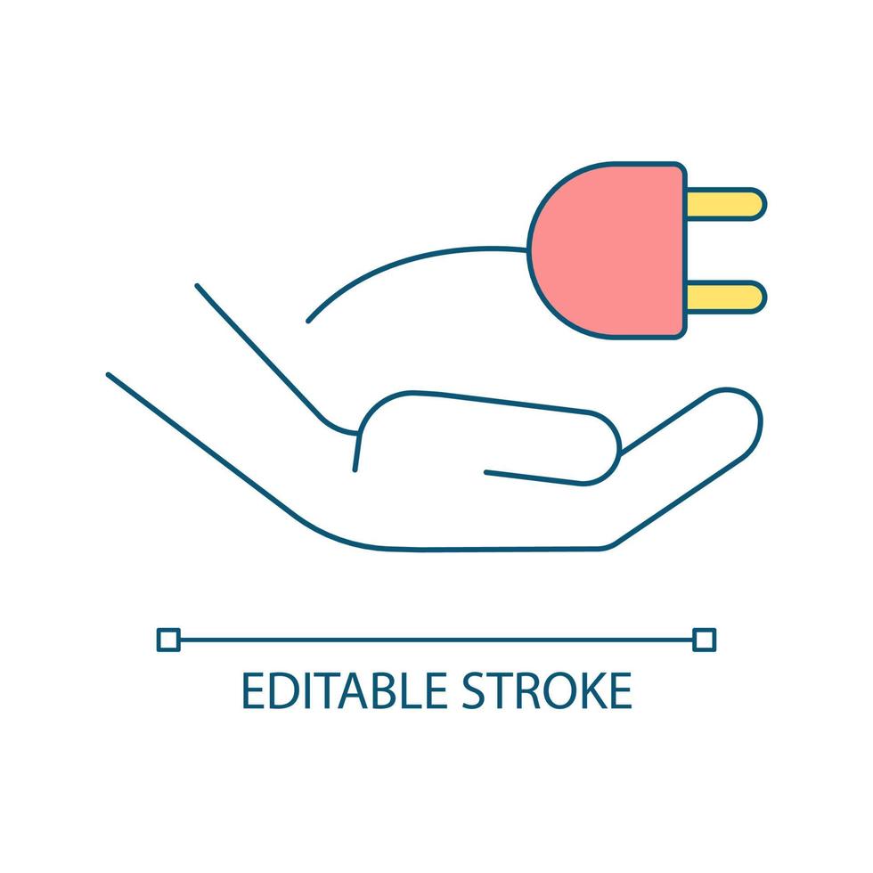 Unplug device RGB color icon. Save power and energy. Prevent climate change and global warming. Isolated vector illustration. Simple filled line drawing. Editable stroke. Arial font used