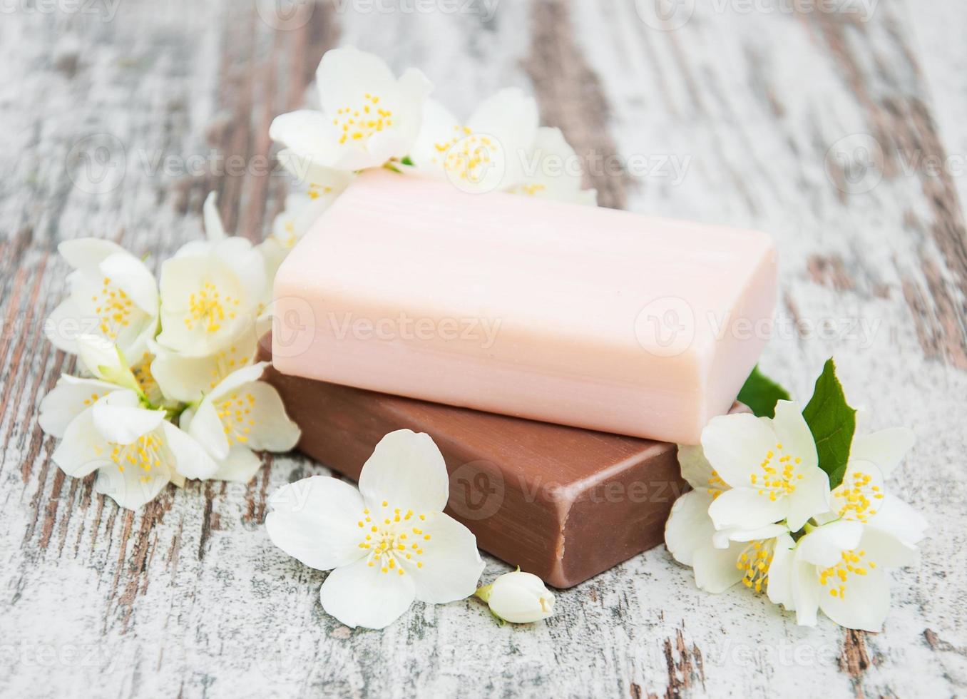 Handmade soap and jasmine flowers photo