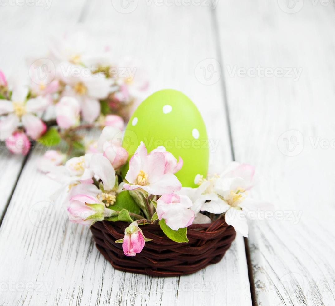 Easter eggs and apple blossom photo