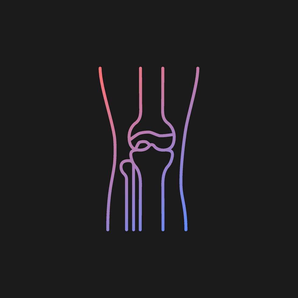 Osteoarthritis gradient vector icon for dark theme. Cartilage inflammation. Degenerative joint disease. Pain in knee. Thin line color symbol. Modern style pictogram. Vector isolated outline drawing