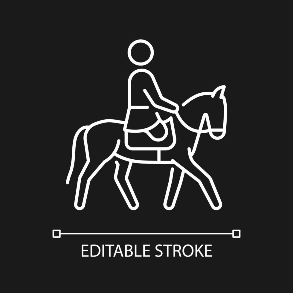 Equestrian white linear icon for dark theme. Horse racing competition. Athletes with disability. Thin line customizable illustration. Isolated vector contour symbol for night mode. Editable stroke