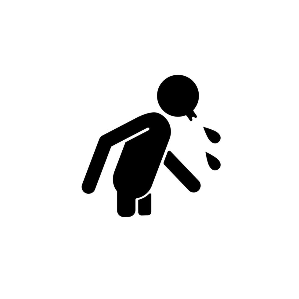 Spit black glyph icon. Rude, indecent behavior in public places. Lack of manners. Sneezing. Unhealthy habit. Spitting man. Silhouette symbol on white space. Vector isolated illustration