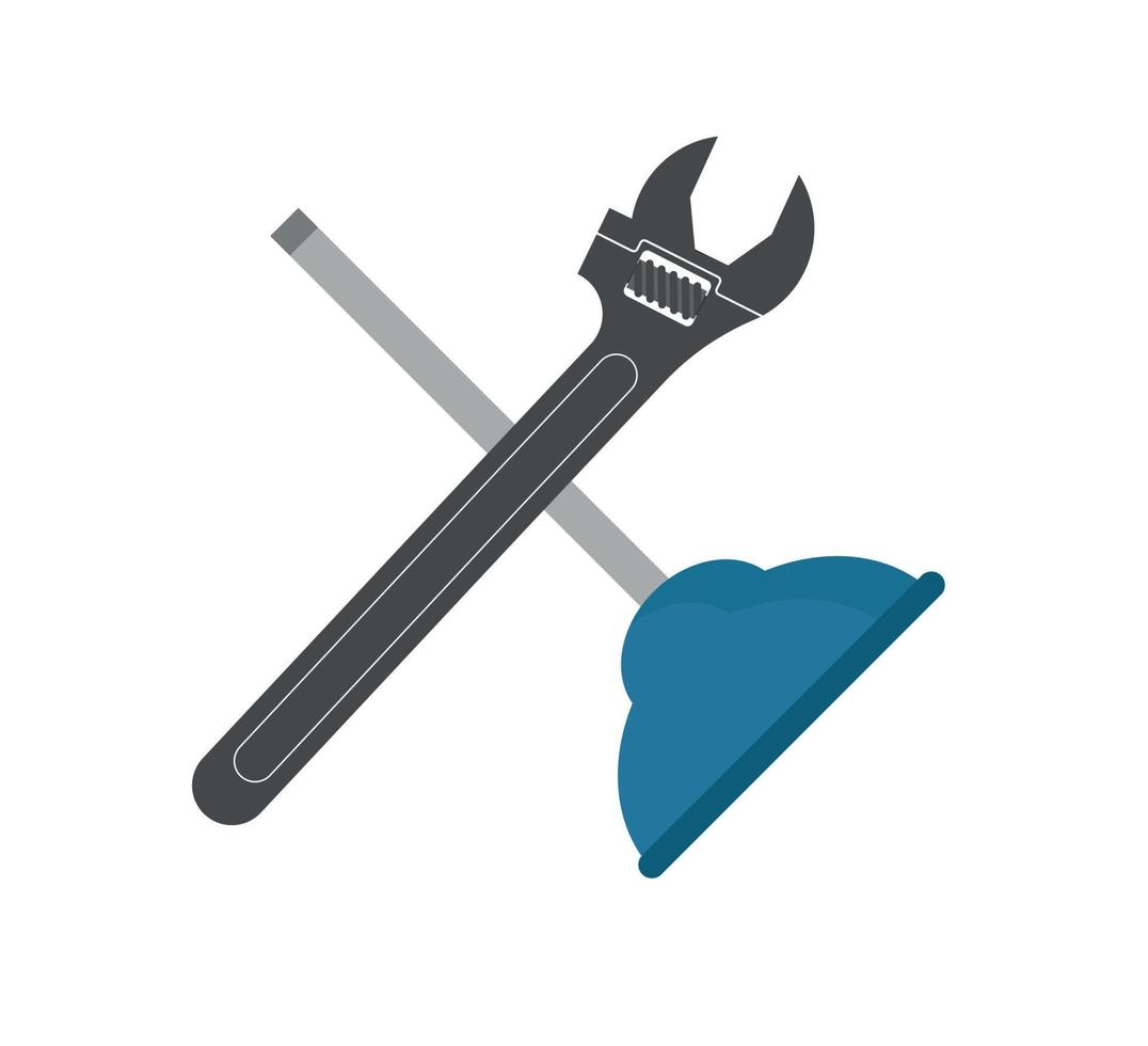 Plunger and wrench. Vector illustration