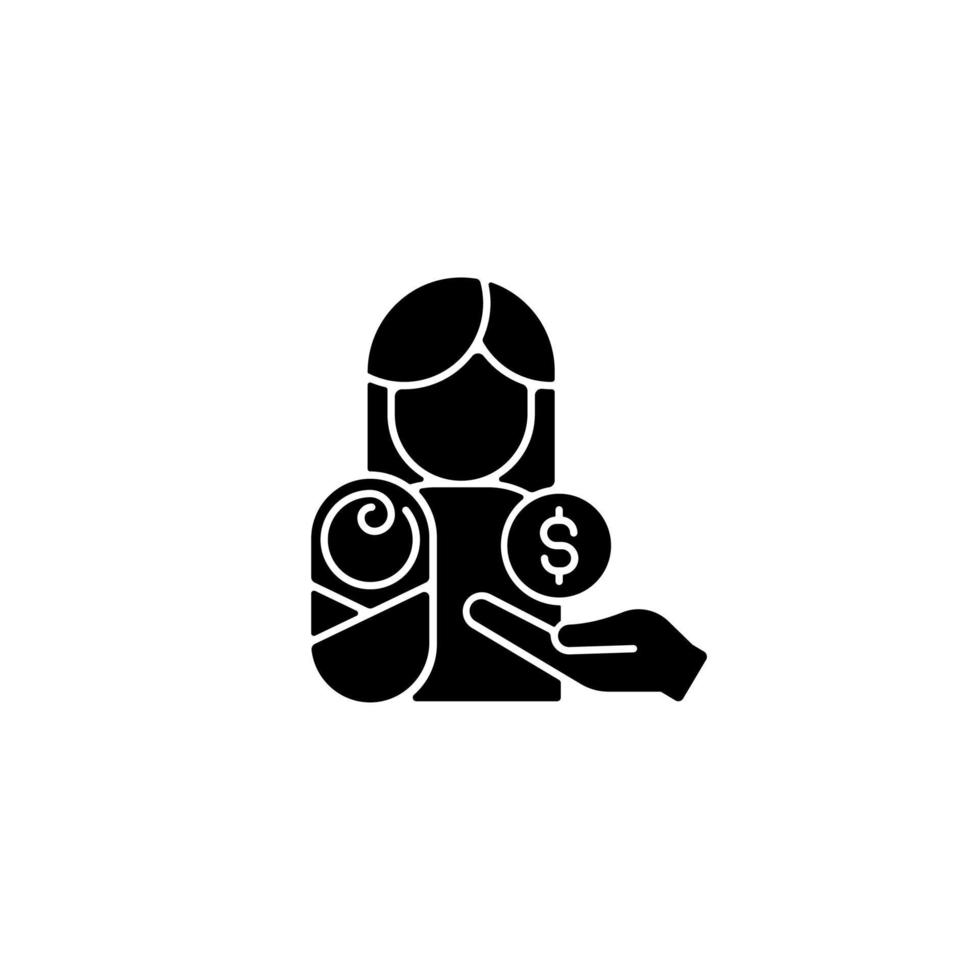 Paid parental leave black glyph icon. Care for born, adopted child. Improving maternal health. Family leave for working parent. Silhouette symbol on white space. Vector isolated illustration