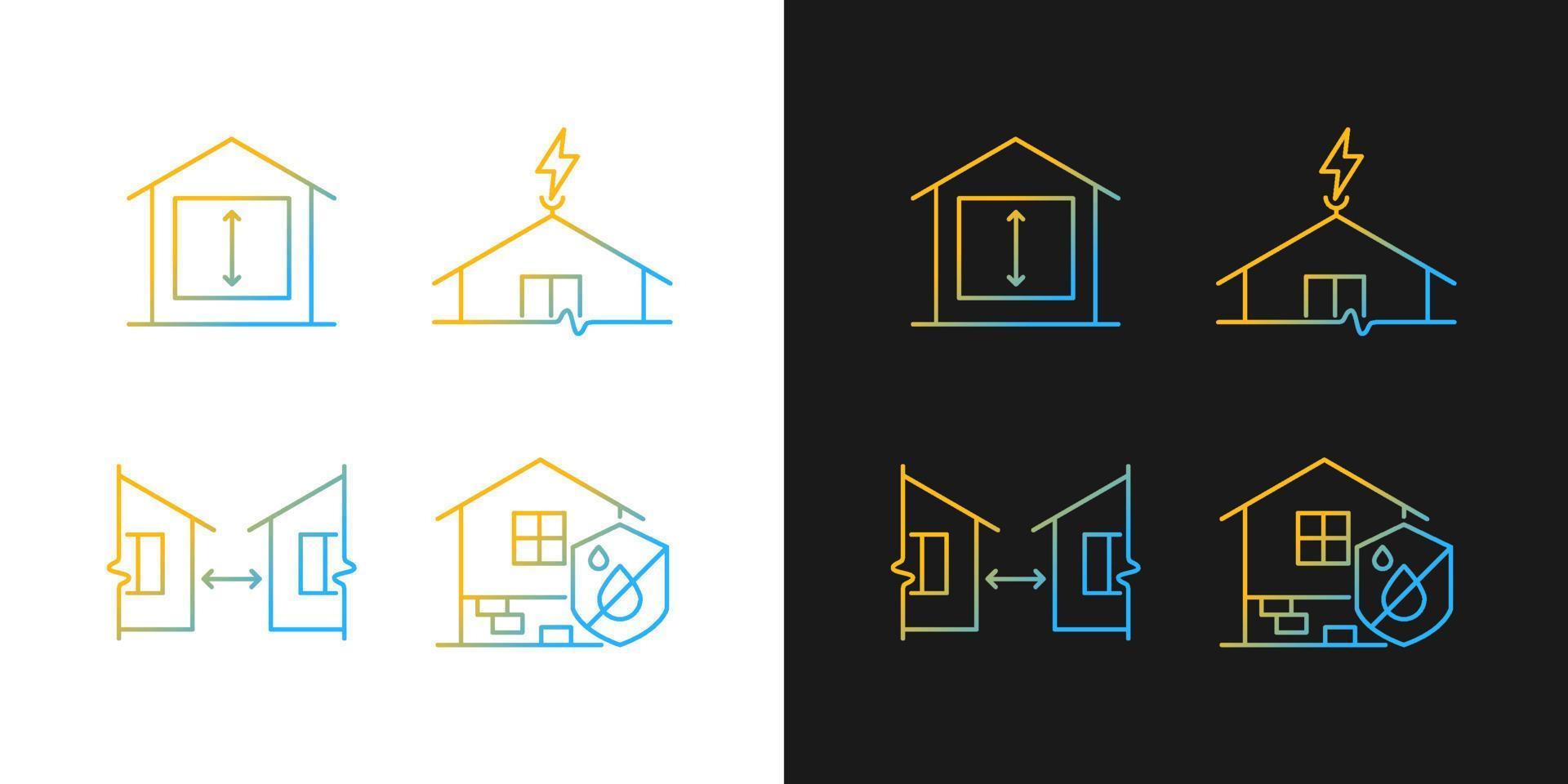 Building safe house gradient icons set for dark and light mode. Distance between buildings. Thin line contour symbols bundle. Isolated vector outline illustrations collection on black and white