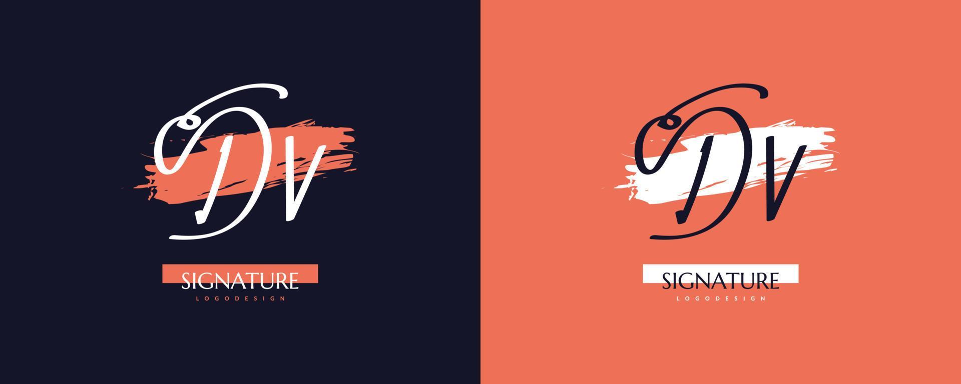 Initial D and V Logo Design with Elegant and Minimalist Handwriting Style. DV Signature Logo or