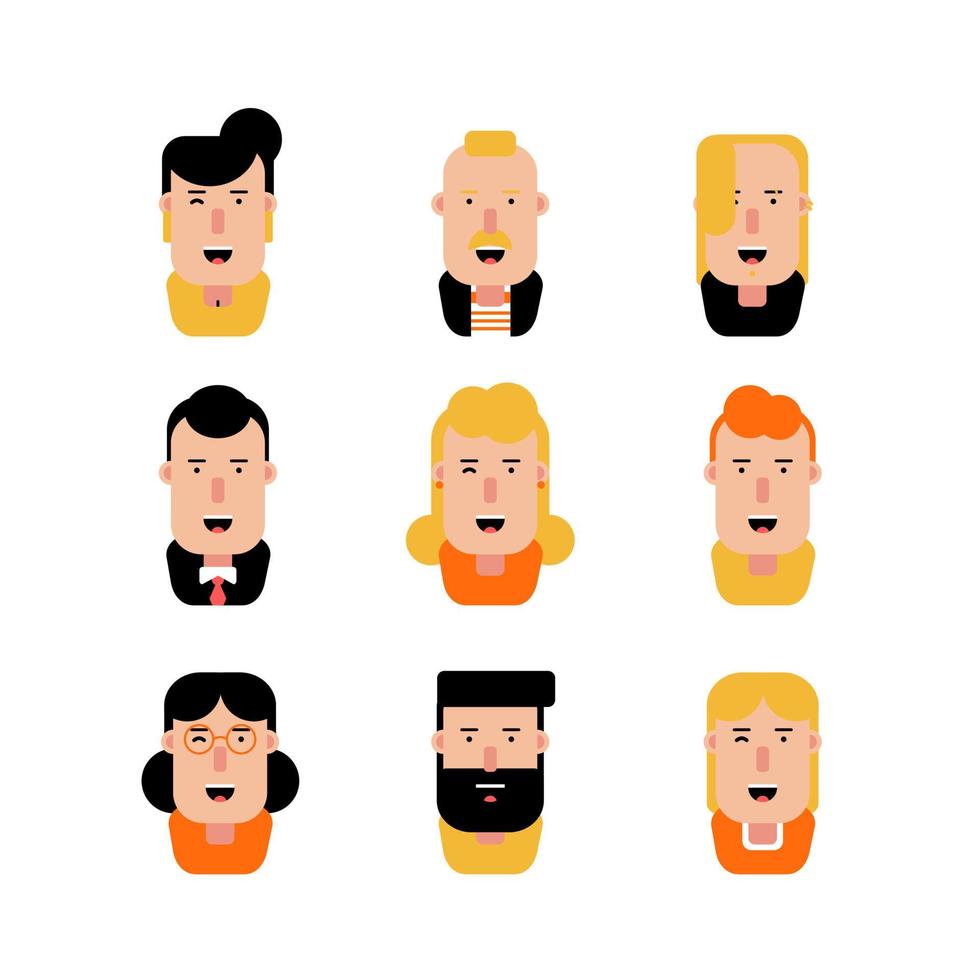 Character set, Avatar icons in flat design, Isolated, vector illustration