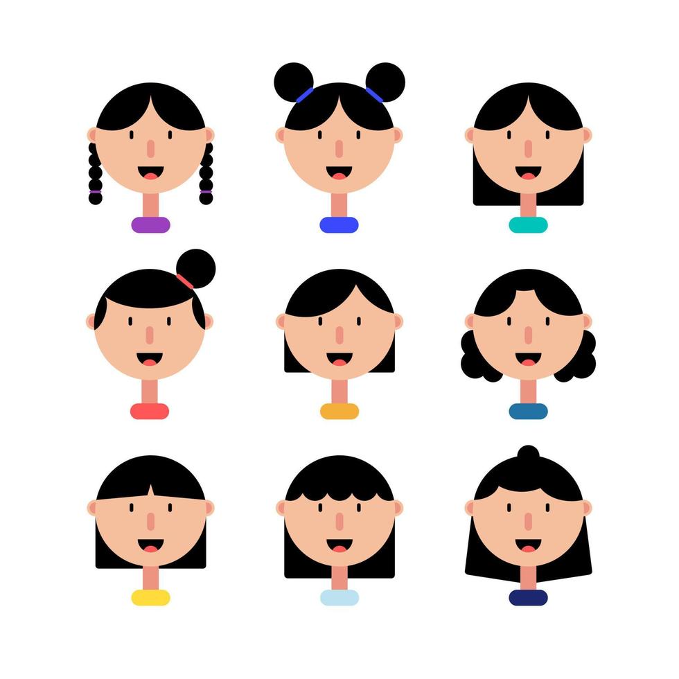 conjunto de personajes femeninos, iconos de avatar en diseño plano, aislado, ilustración vectorial vector