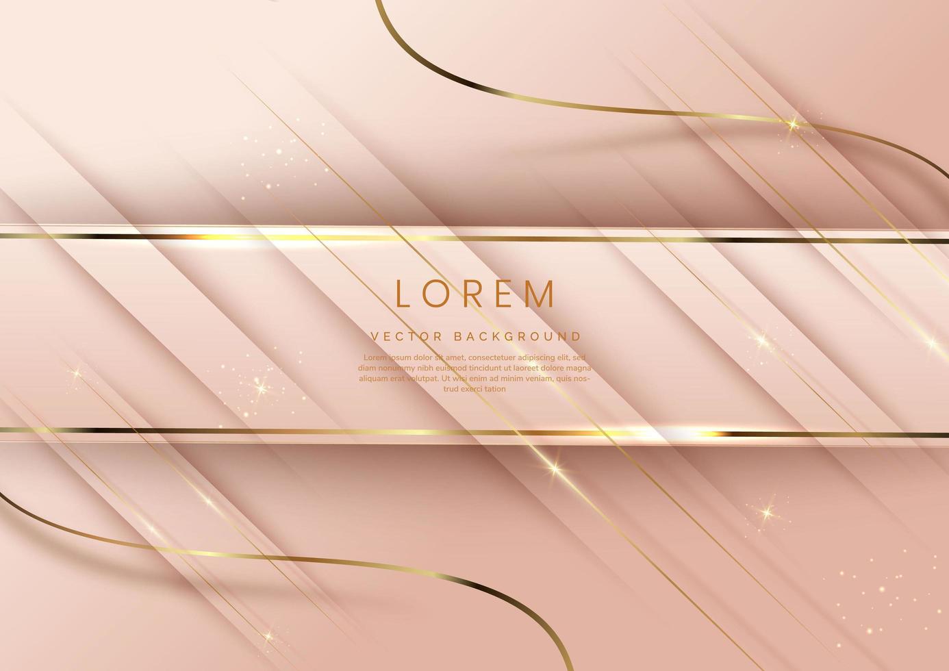 Abstract 3d template soft pink background with gold lines diagonal sparking with copy space for text. Luxury style. vector