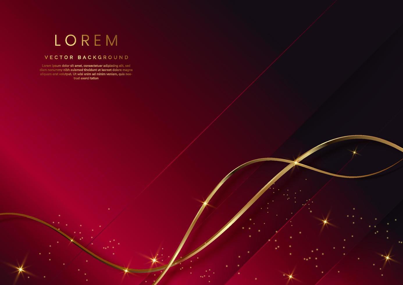 Abstract luxury red elegant geometric diagonal overlay layer background with golden curved lines glitter line light sparking. vector