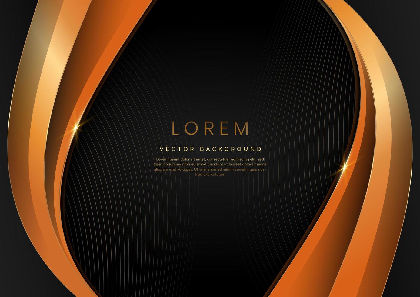 3D modern luxury template design black and gold curved shape and golden curved line background. vector