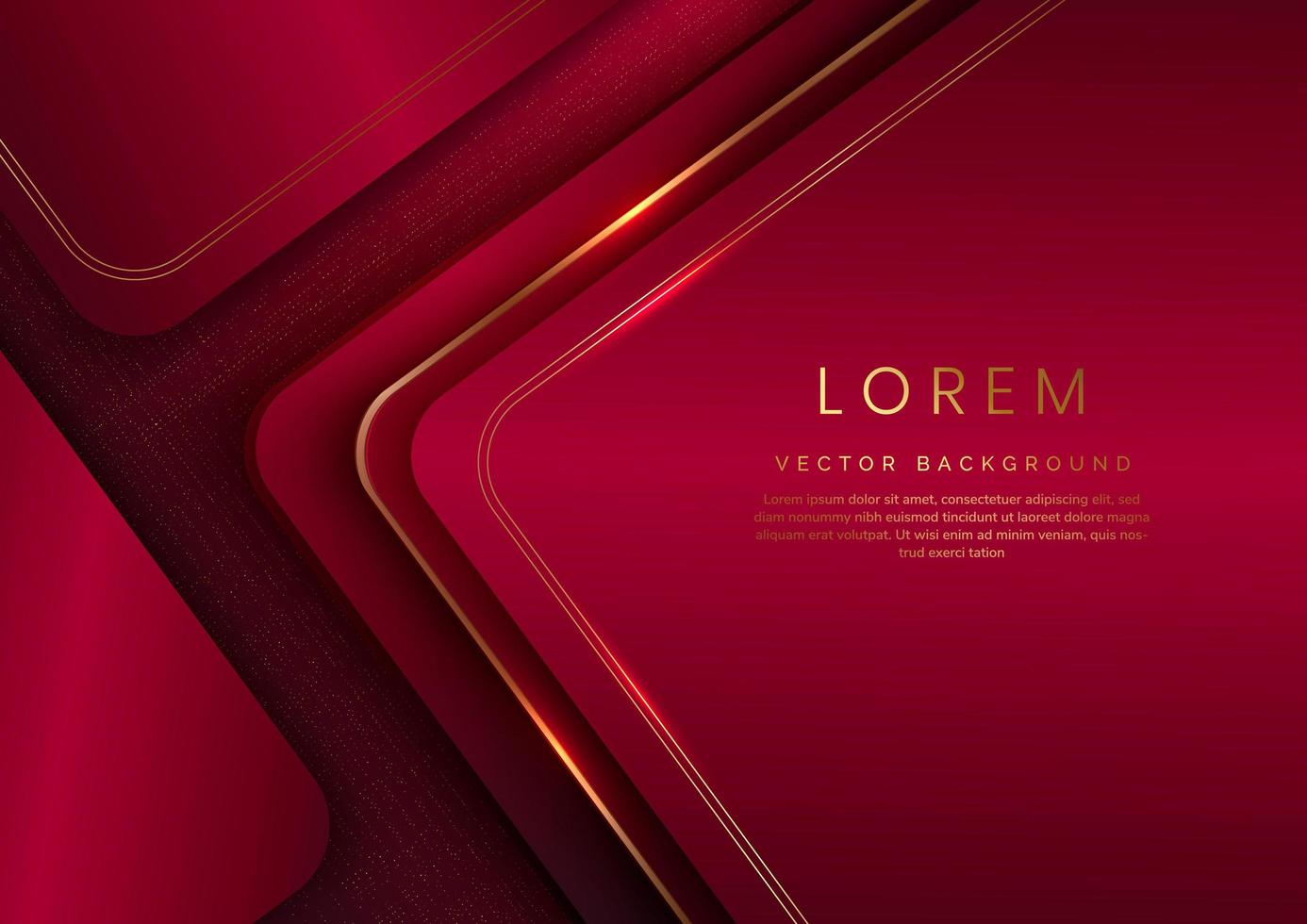 Abstract 3d modern luxury template red elegant color and gold arrow background with golden glitter line light sparkle. vector