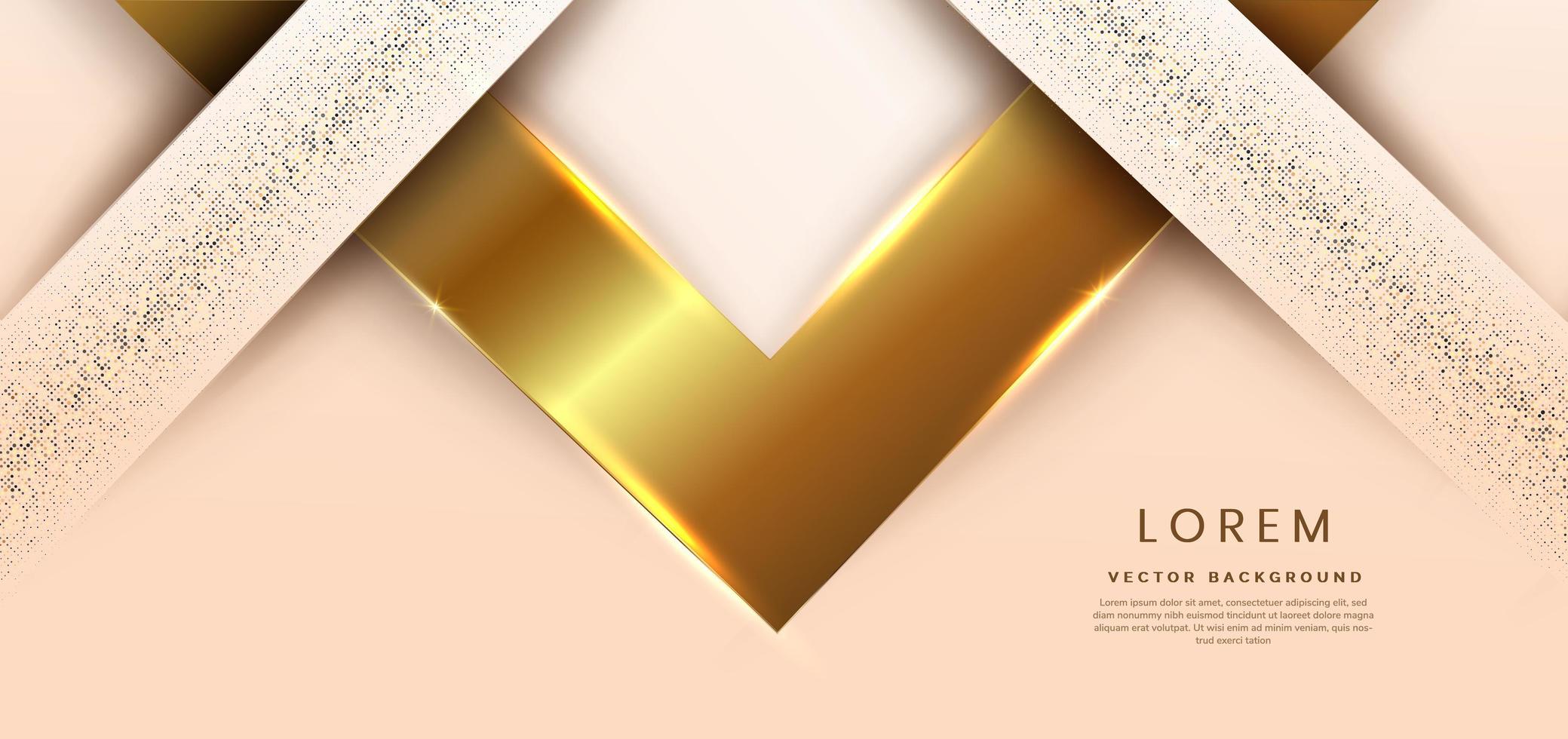 Abstract 3d modern luxury template cream color and gold arrow background with golden glitter line light sparkle. vector