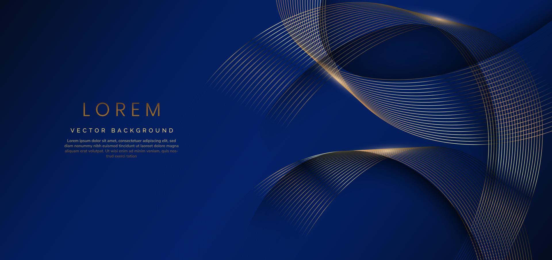 Abstract luxury golden lines curved overlapping on dark blue background. Template premium award design. Vector illustration