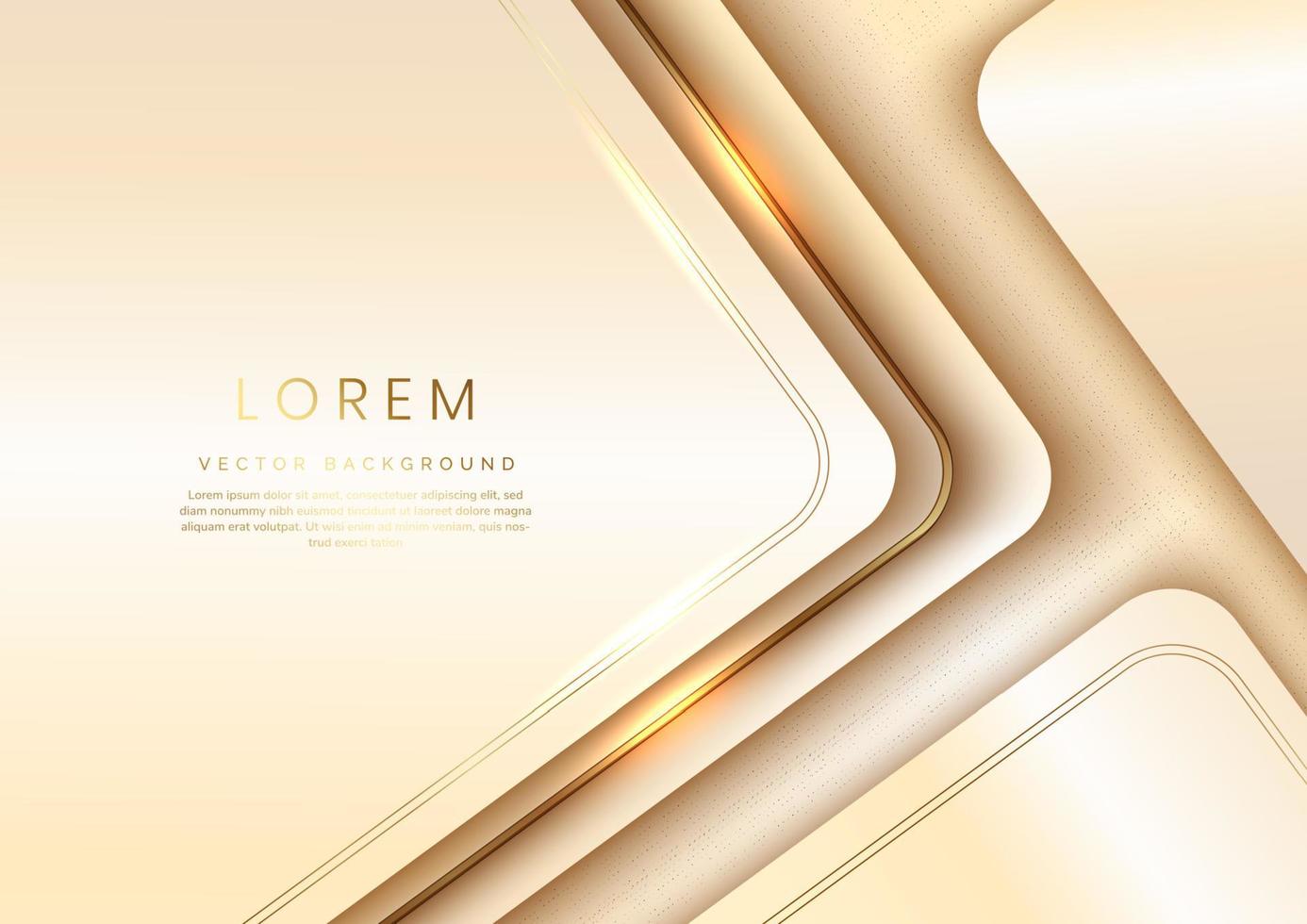 Abstract 3d modern luxury template soft cream color and gold arrow background with golden glitter line light sparkle. vector