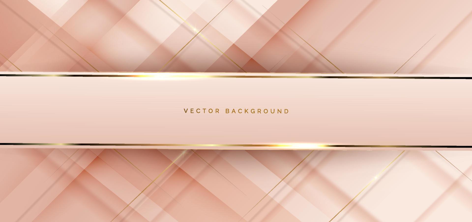 Abstract 3d template soft pink background with gold lines diagonal sparking with copy space for text. vector