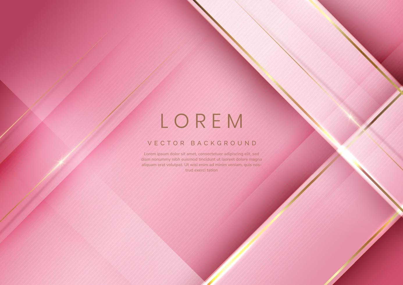 Abstract luxury pink elegant geometric diagonal overlay layer background with golden lines. vector