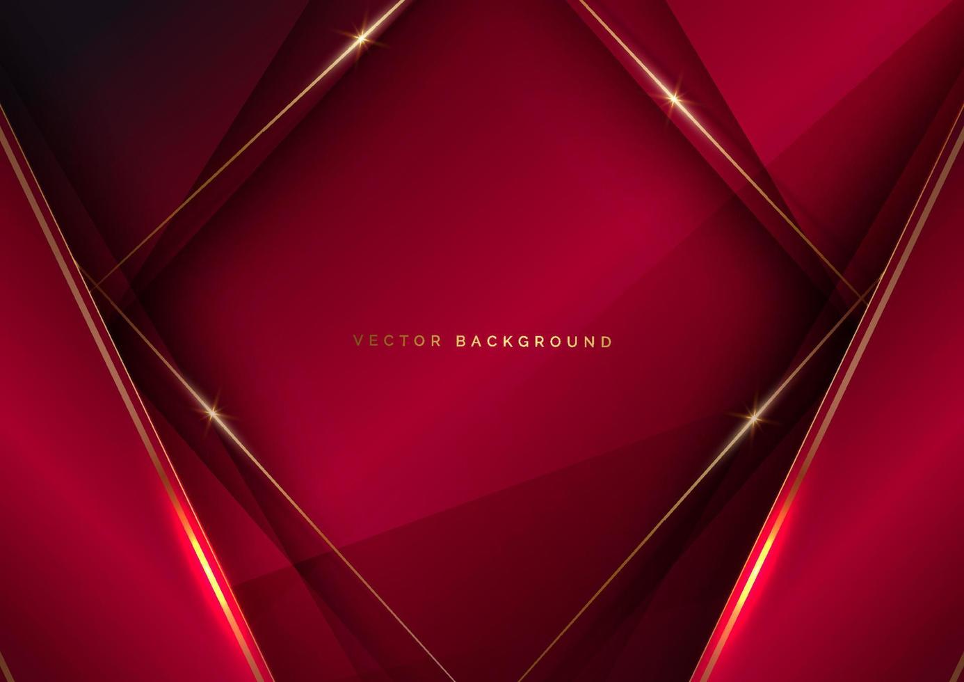 Abstract luxury red elegant geometric diagonal overlay layer background with golden lines. vector