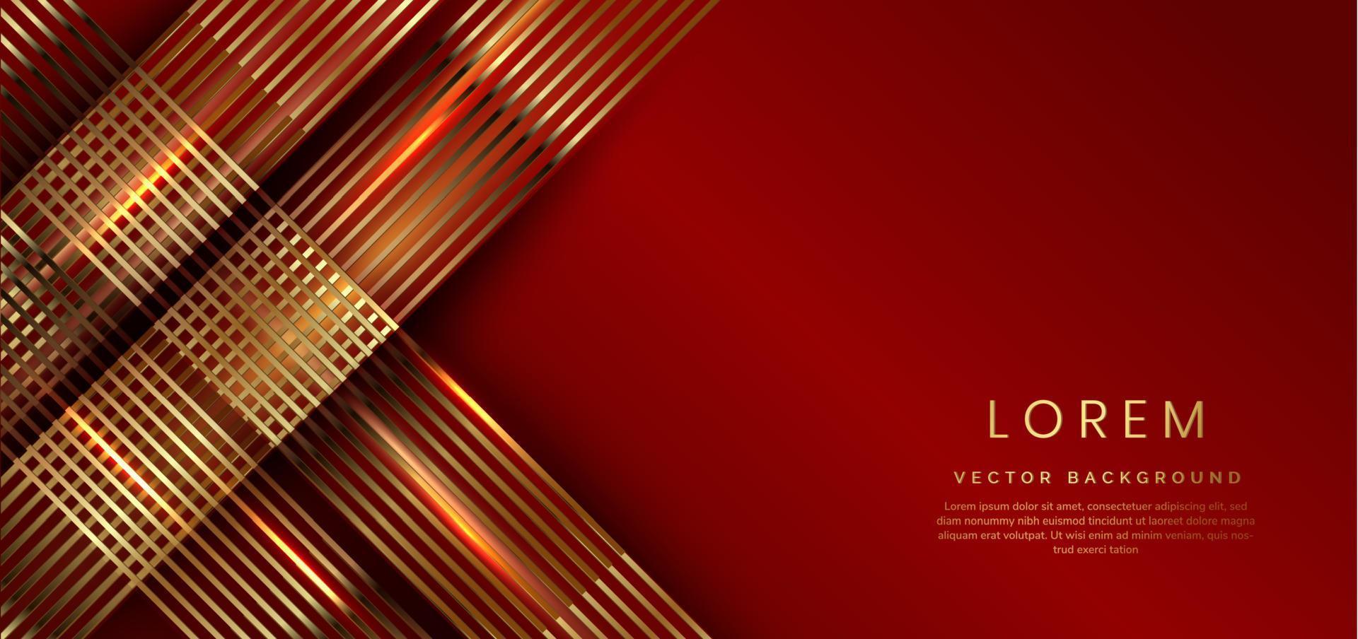 Fondo rojo brillante de plantilla de lujo 3d abstracto con líneas doradas que brillan intensamente. vector