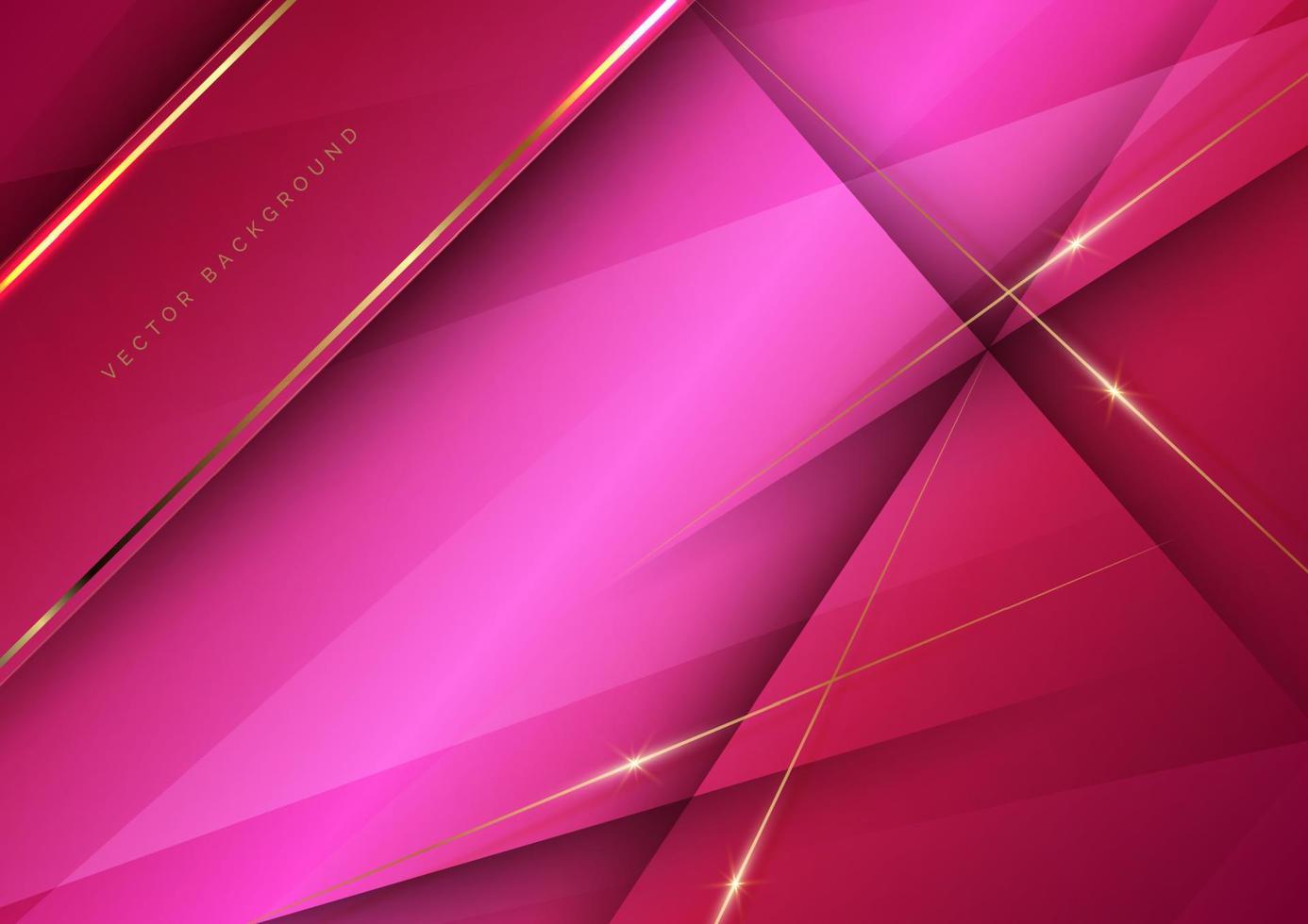 Abstract luxury pink elegant geometric diagonal overlay layer background with golden lines. vector