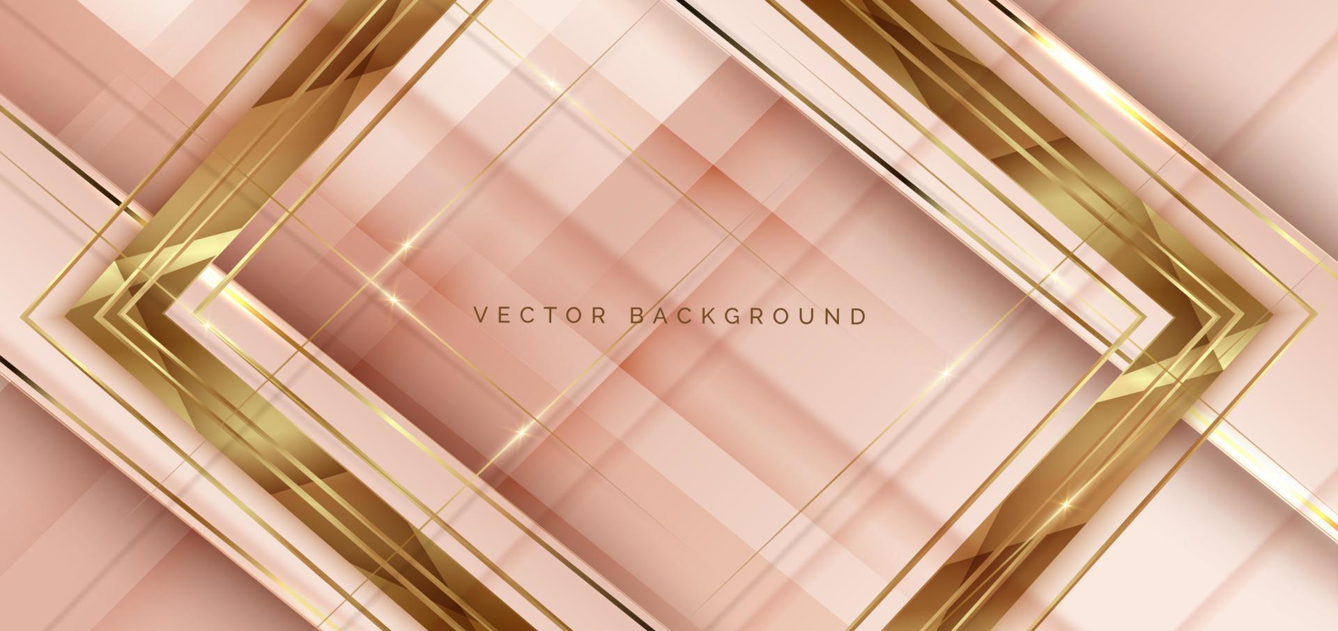 Abstract 3d modern luxury template soft pink color and gold arrow background with golden glitter line light sparkle. vector