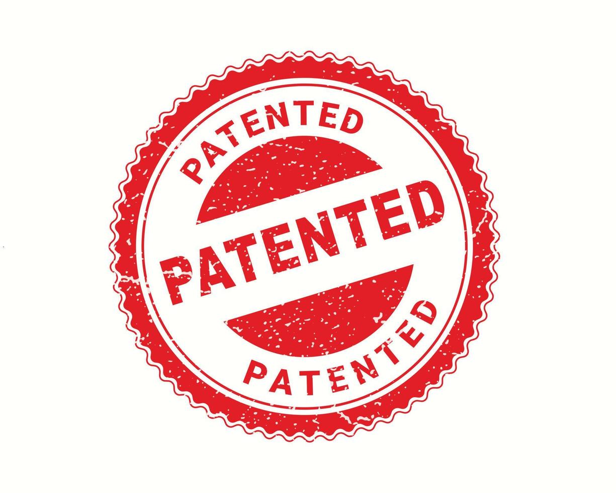 Patented stamp in rubber style, red round grunge patented sign, rubber stamp on white, vector illustration
