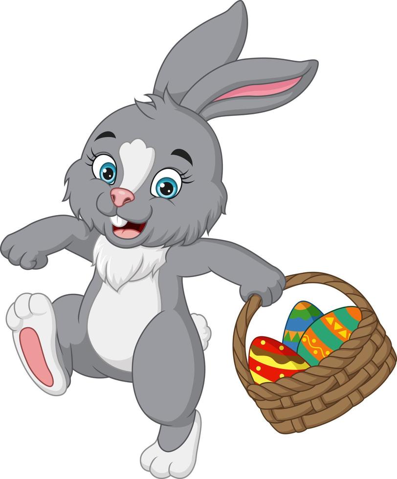 Cute little bunny carrying basket of easter egg vector