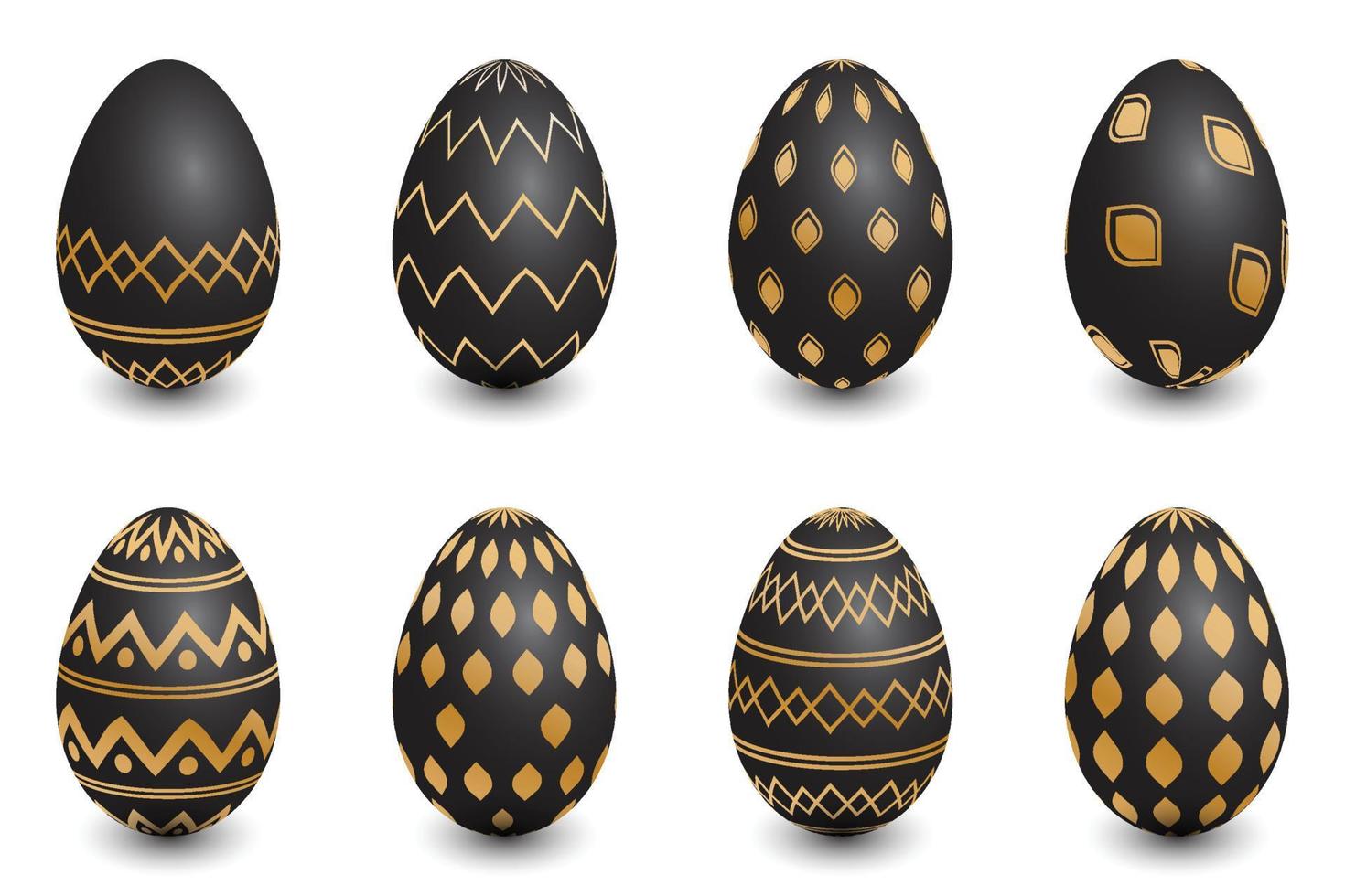 Black easter egg with gold pattern decoration vector