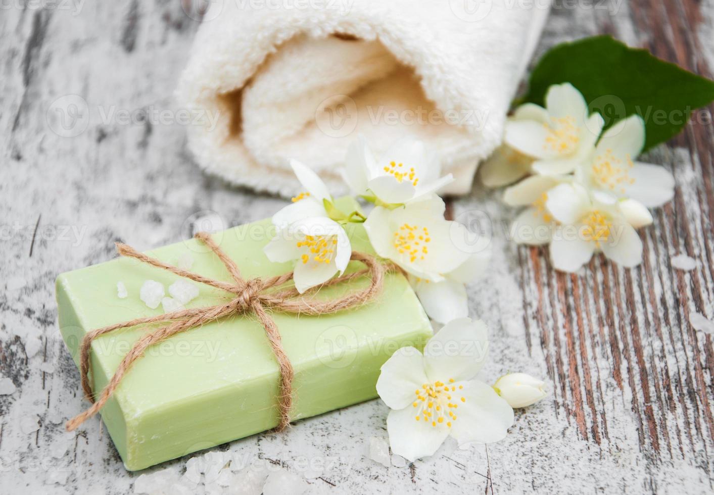 Handmade soap and jasmine flowers photo