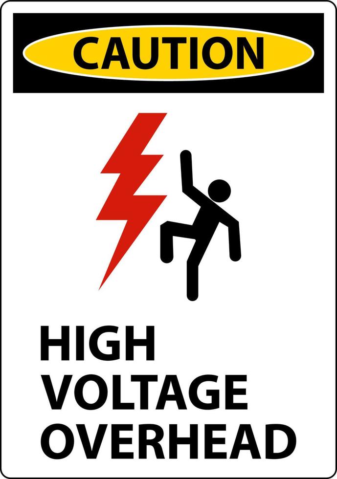 Caution High Voltage Overhead Sign On White Background vector