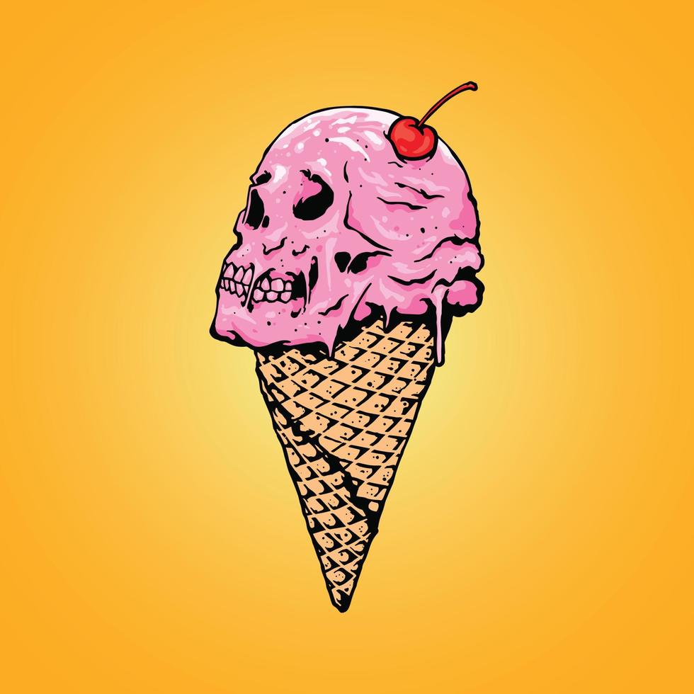 ice cream skull face illustration vector