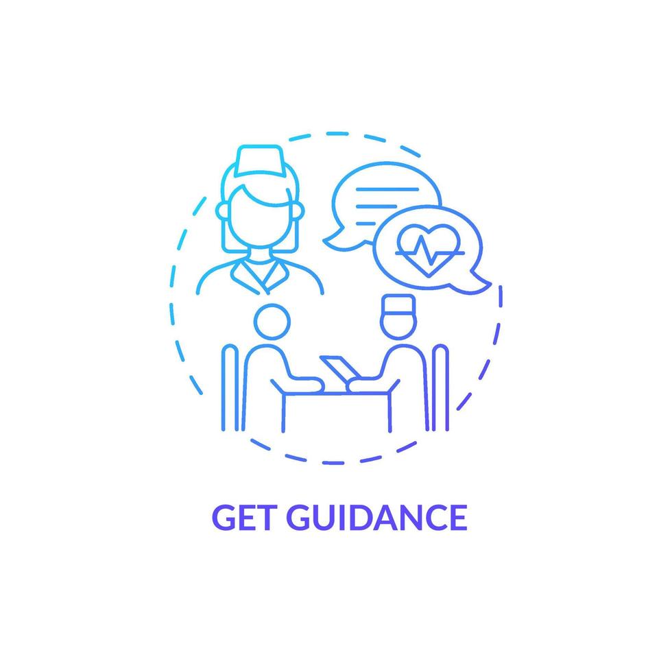 Get guidance blue gradient concept icon. Annual checkup abstract idea thin line illustration. Personal recommendations and treatment. Doctors advice. Vector isolated outline color drawing