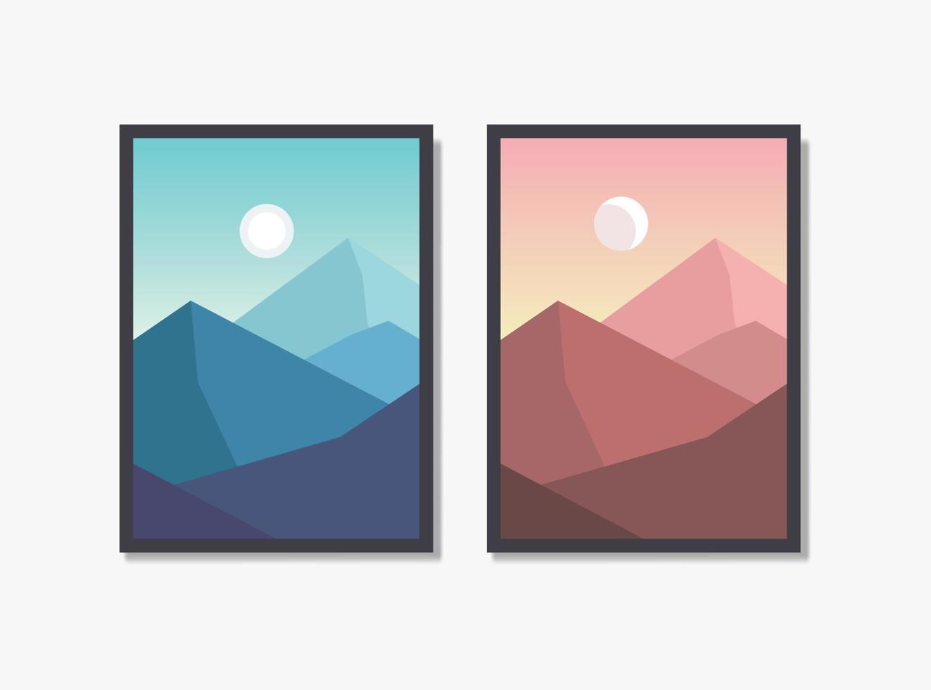 Abstract mountain wall art set vector