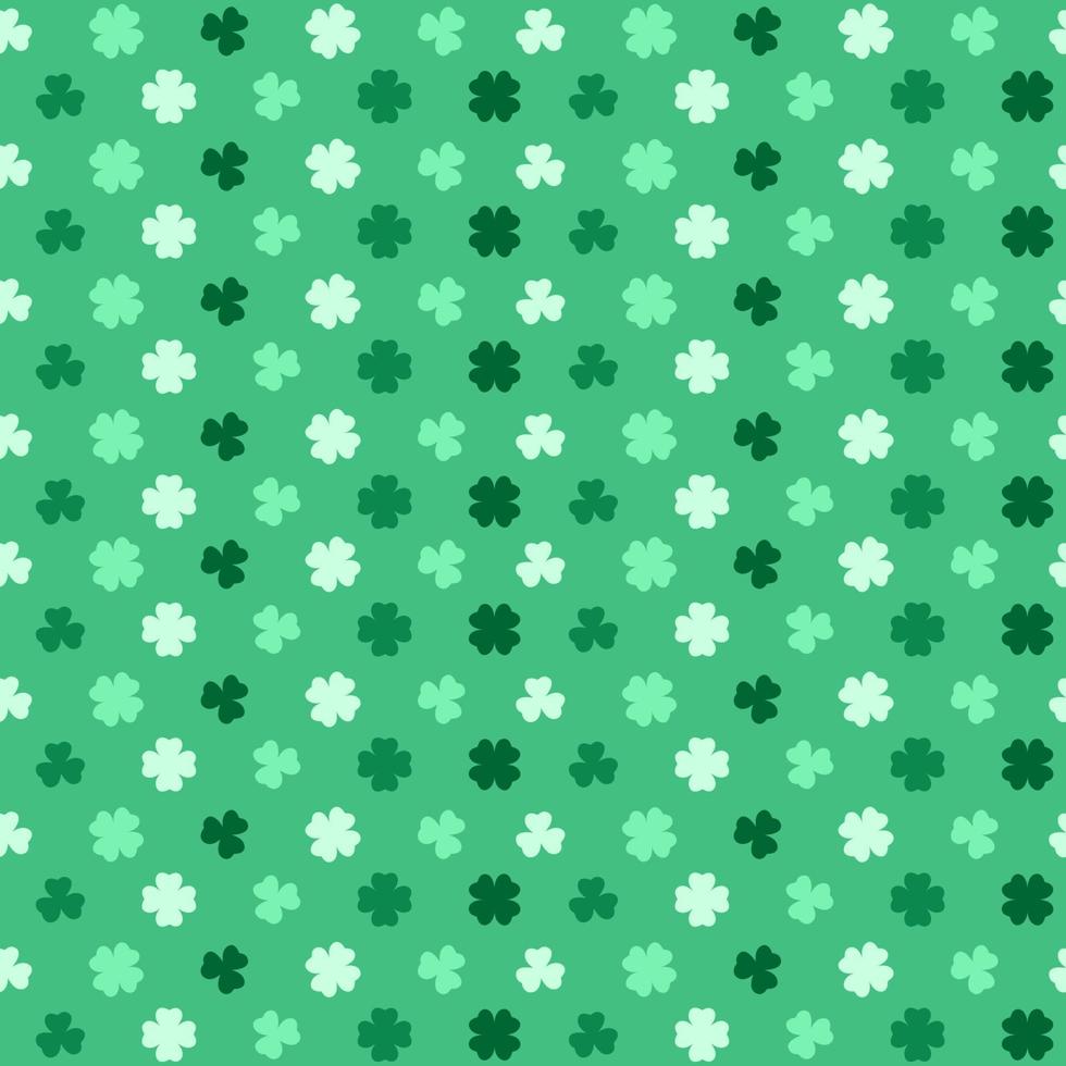 St Patricks Day pattern with shamrocks. Seamless green background and clover leaves. Saint Patricks holiday party backdrop. Vector flat illustration