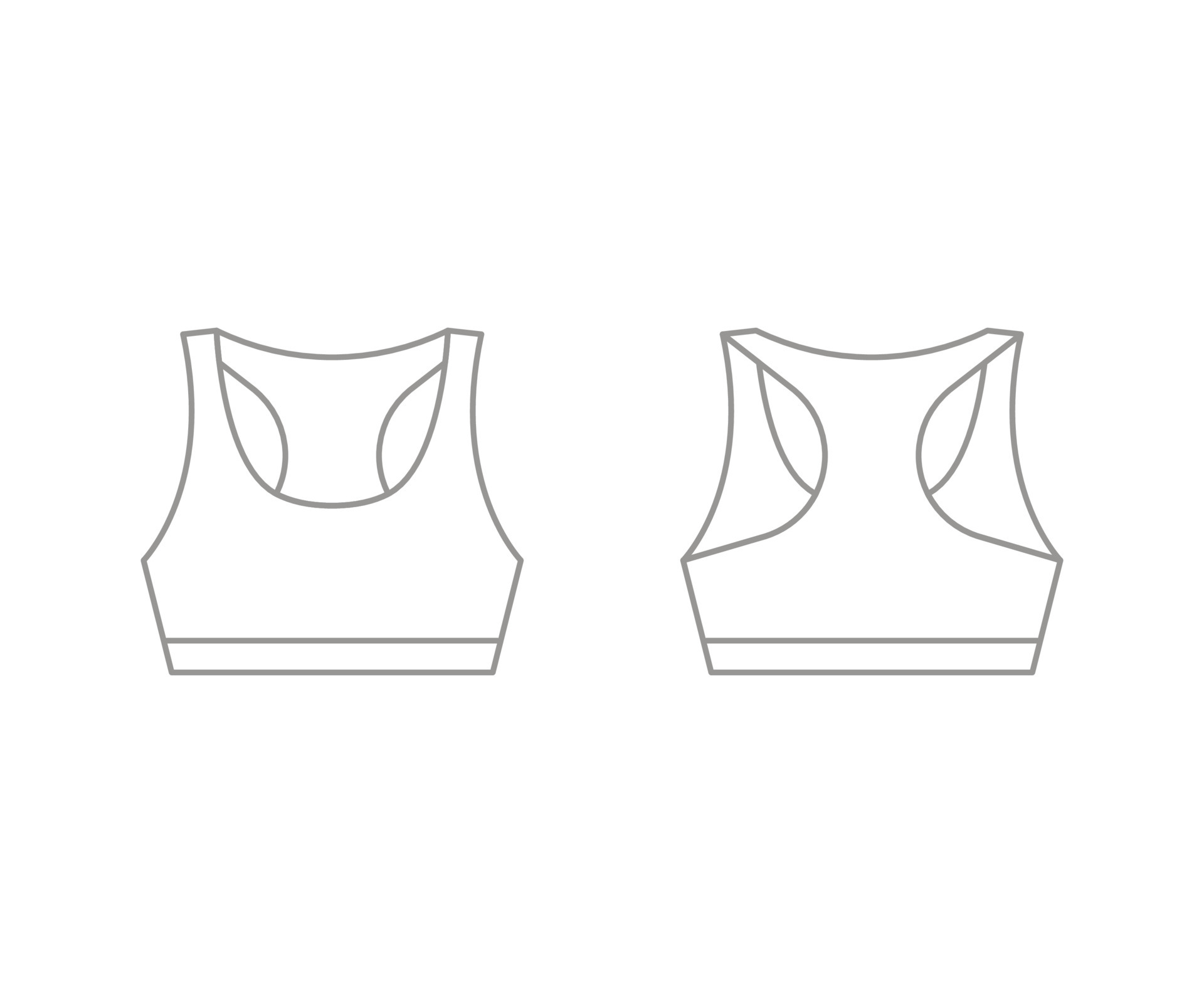 Woman sport bra sketch outline template, crop top for active. Girl