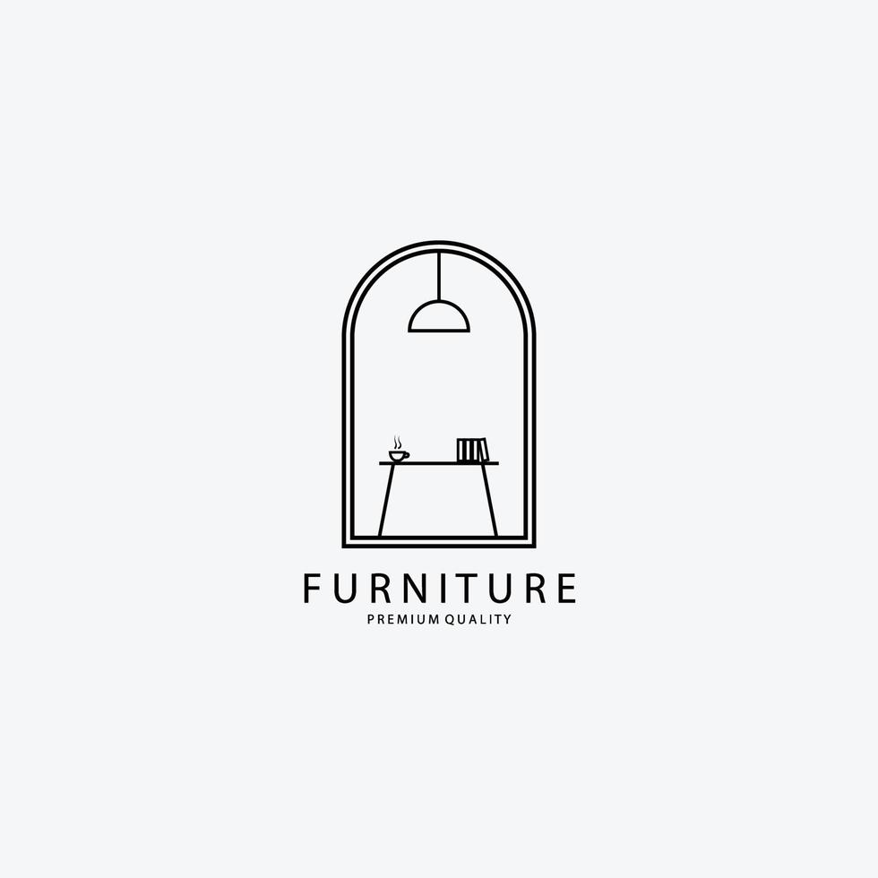 Furniture Table Logo Vector Illustration Design Line Art Emblem