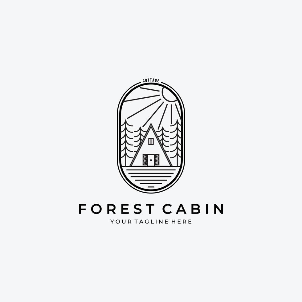 línea arte bosque cabaña logo vector diseño ilustración log house