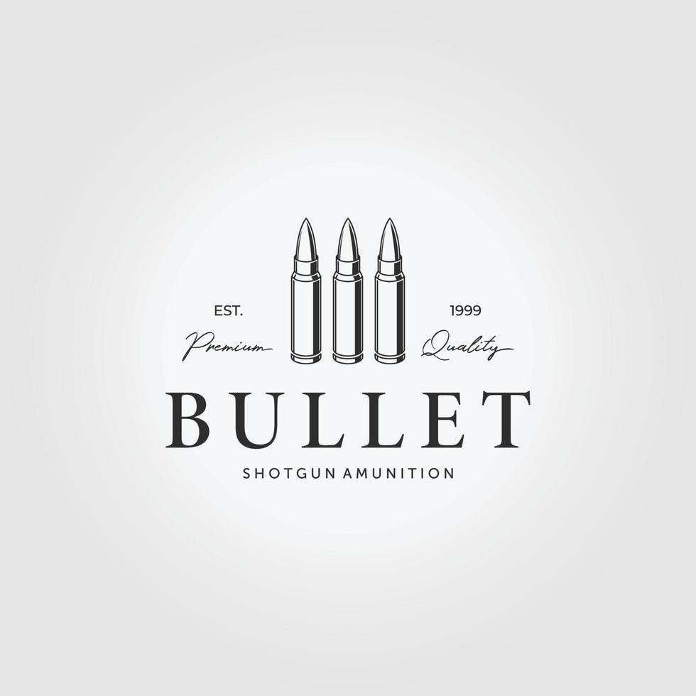 Diseño de ilustración de vector vintage de bala de cartucho de logotipo de munición