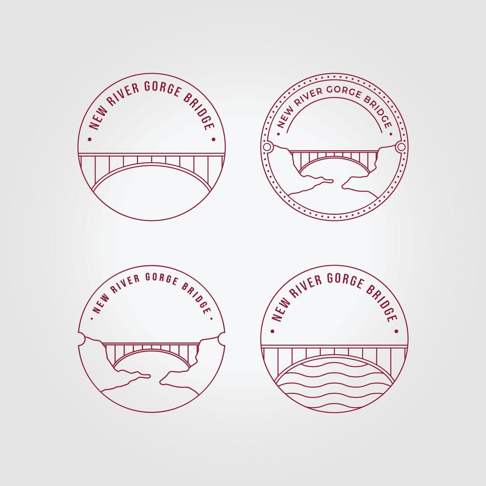 Emblem New River George Bridge Logo Line Art Vector Illustration Design