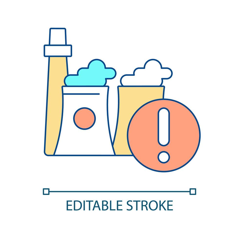 Industrial air pollution RGB color icon. Prevent global warming. Atmosphere contamination. Greenhouse effect. Isolated vector illustration. Simple filled line drawing. Editable stroke. Arial font used