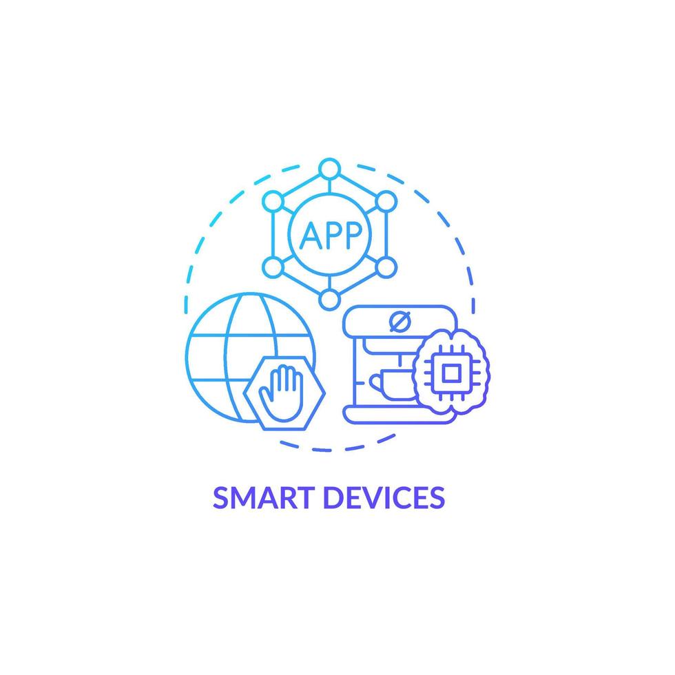 icono de concepto de gradiente azul de dispositivos inteligentes. tecnología innovadora idea abstracta ilustración de línea delgada. equipo autónomo. Integración de casa inteligente. dibujo de contorno aislado. innumerables fuentes pro-bold utilizadas vector